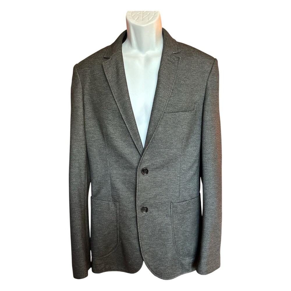 Zara Man Blazer Men's Size 40 Dark Gray Elbow Patch 2 Button Sport Coat Jacket